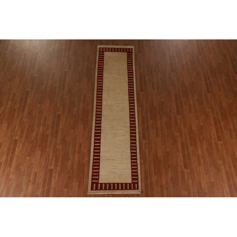 Tapis de couloir beige / ivoire en laine noué à la main 2 pi 7 po x 10 pi Oriental