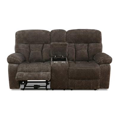 Causeuse inclinable intelligente, canapé double inclinable en molleton cachemire brun avec rangement et porte-gobelets, meubles de salon ergonomiques avec cadre en bois massif pour le cinéma maison
