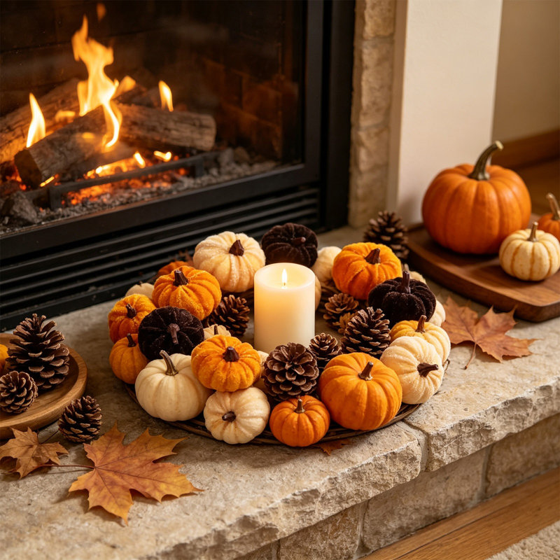 Couronne de citrouilles artificielles pour Halloween, petites citrouilles, décoration de table et murale pour l'automne et Thanksgiving.
