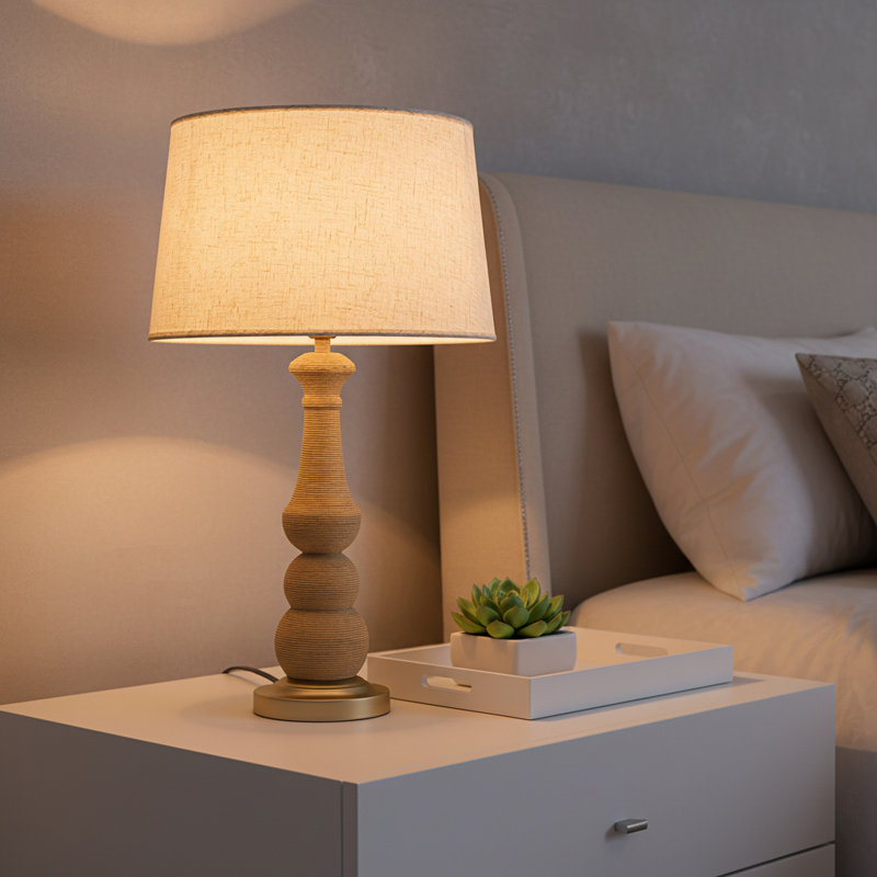 Lampe de table en rotin avec gradateur tactile 3 voies USB Onda