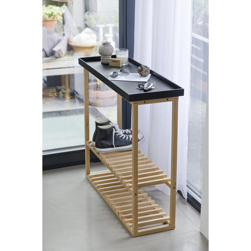 Phillipa 10 Pair Solid Wood Shoe Rack, Black / Oak
