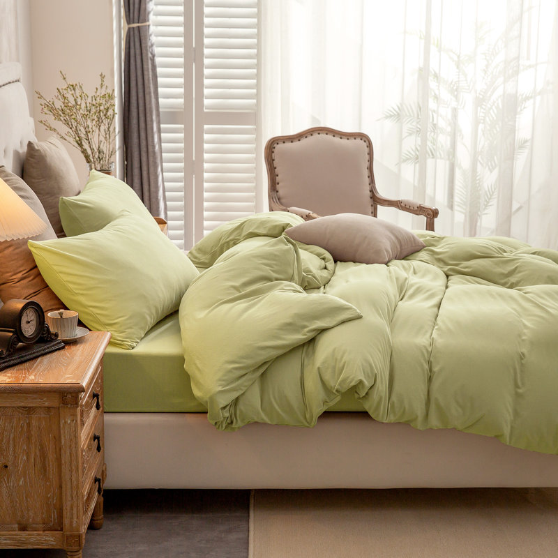 HOME BEDDING Jersey Cotton Duvet Cover Set, Queen Duvet Cover + 2 Standard Shams, Lemon Green
