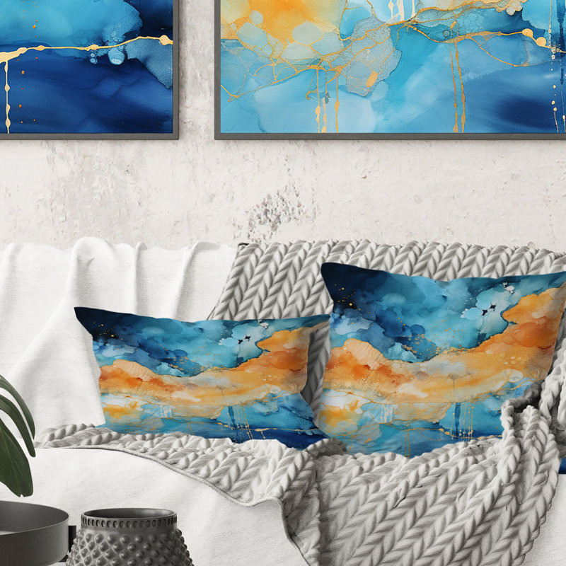 Coussin décoratif "Love Spirit" turquoise et orange marbré