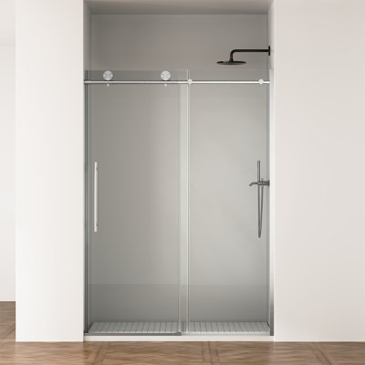 Door 50-54 in W x 75 in H Frameless Shower , Sliding Shower Door with 5/16"(8mm) Clear Tempered Glass Shower Door, Easy to Clean Bathroom, Silent Soft-Close Design, Easy to Install