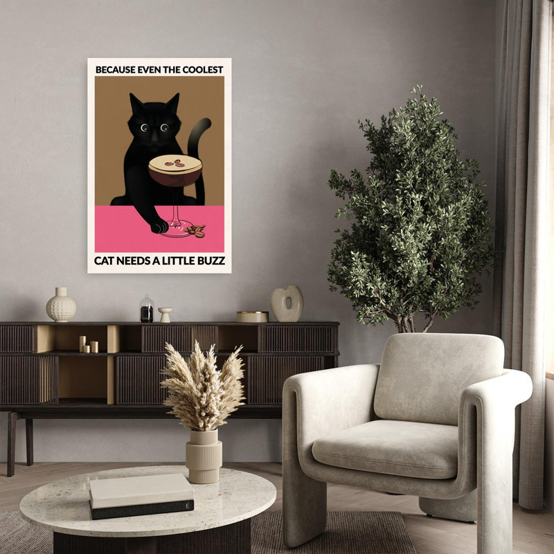 Cool Cat Espresso Martini Contemporary Cat Wall Art Print by WallChart Art Studio - Wrapped Canvas Print