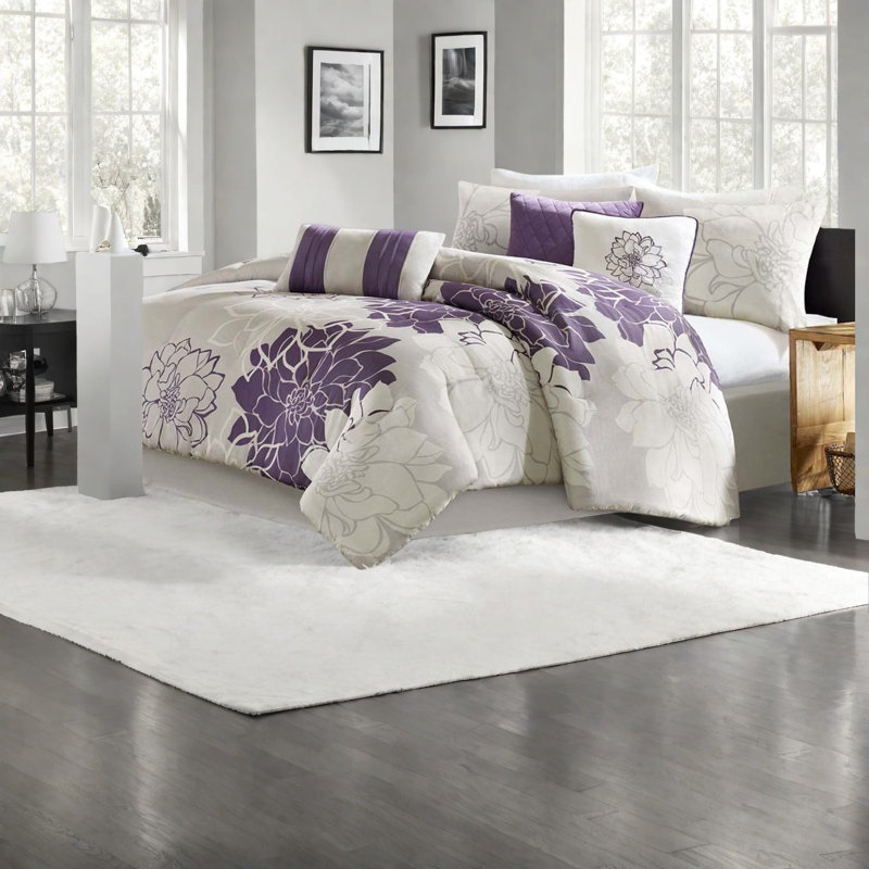 Ensembles de literie en satin de coton élégant, gris taupe / mauve, très confortable