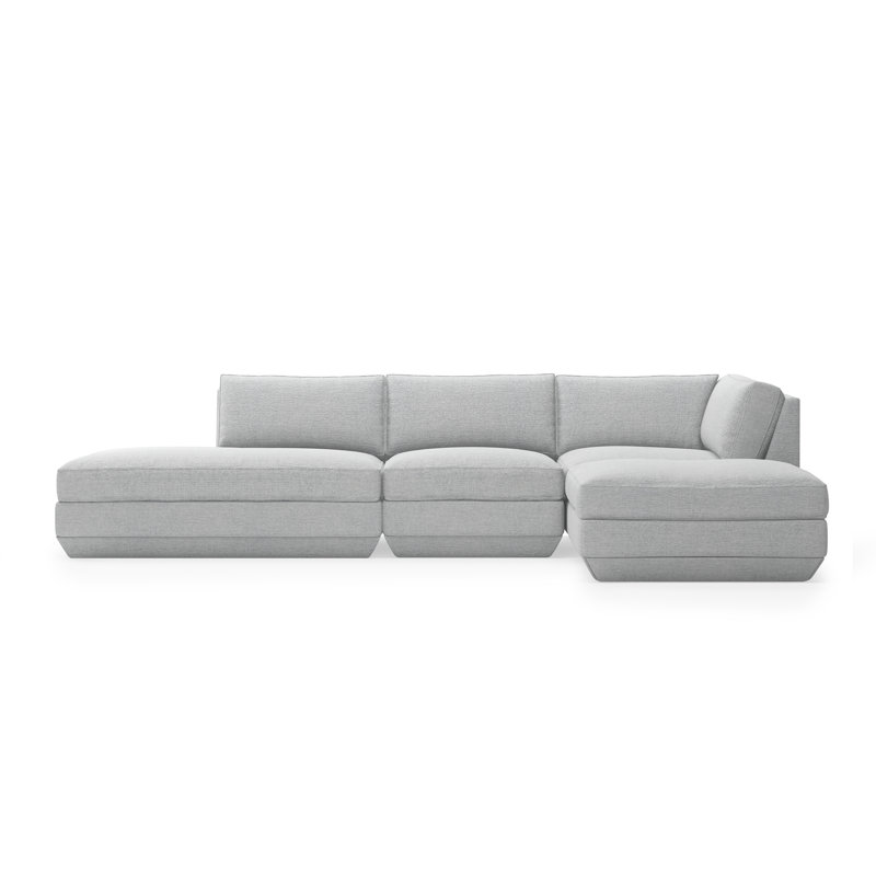 Podium Modular 4 PC Lounge Sectional B, Right Hand Facing, Bayview Silver Performance Twill