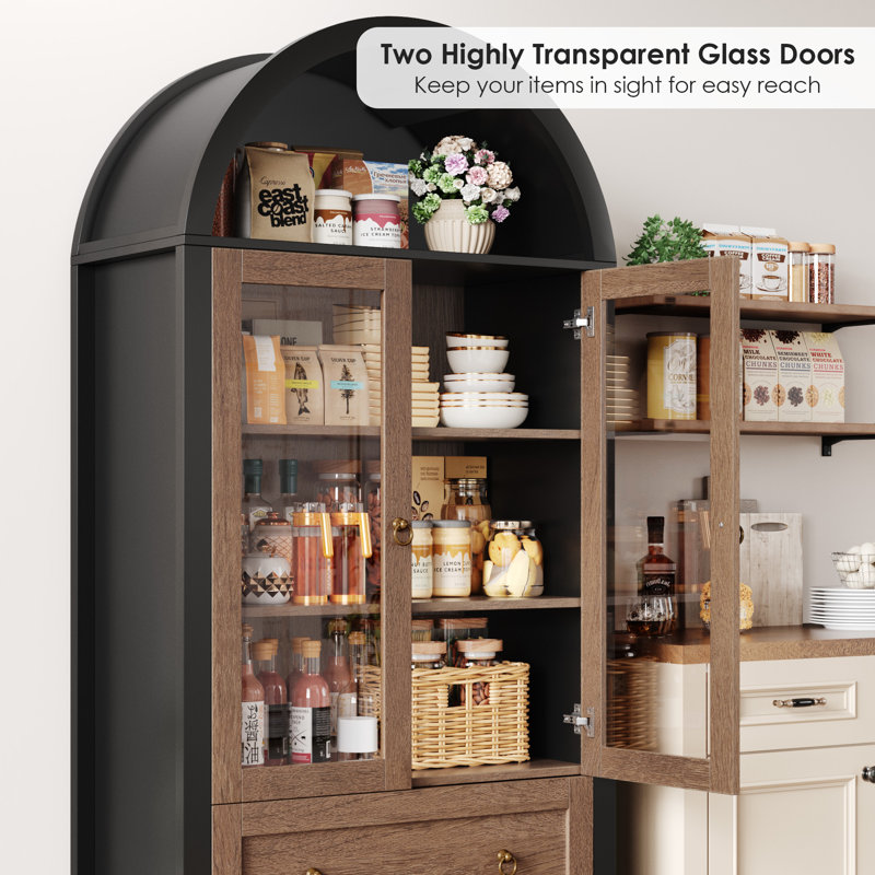 Arvad 69.7" Arched Kitchen Pantry, Black/Brown