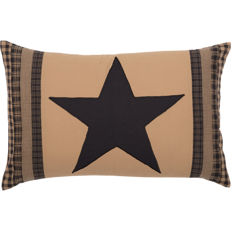 Black and Tan Cotton Star Patch Rectangular Pillow