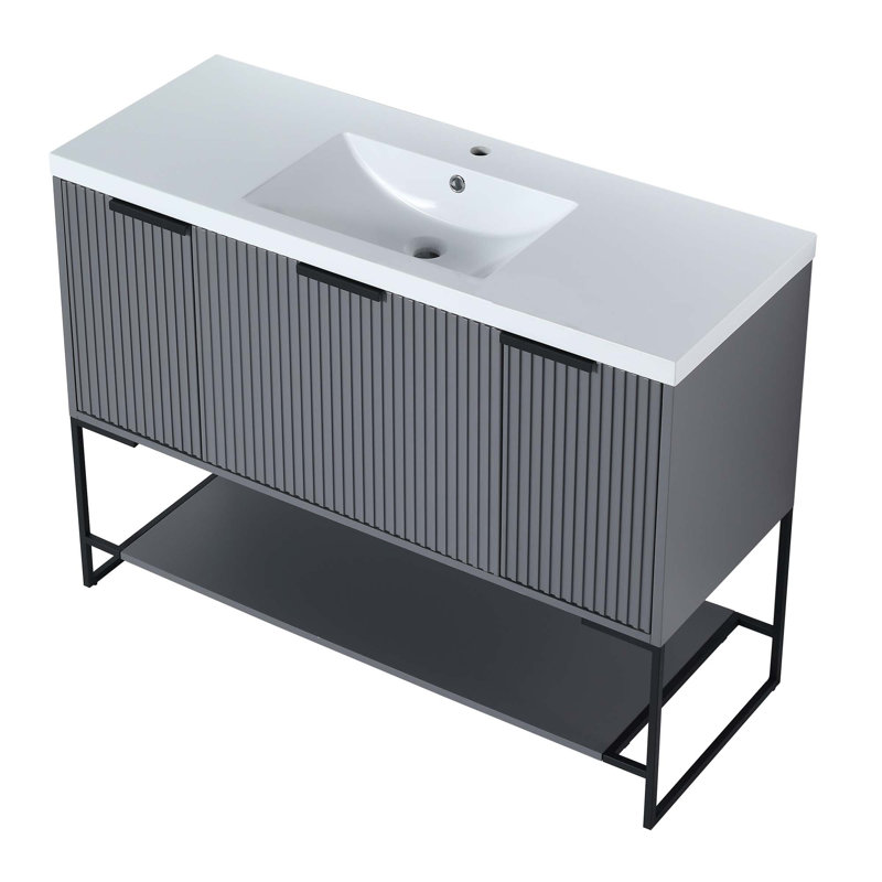 48 Inch Freestanding Bathroom Vanity With Resin Basin, Grey/Black
