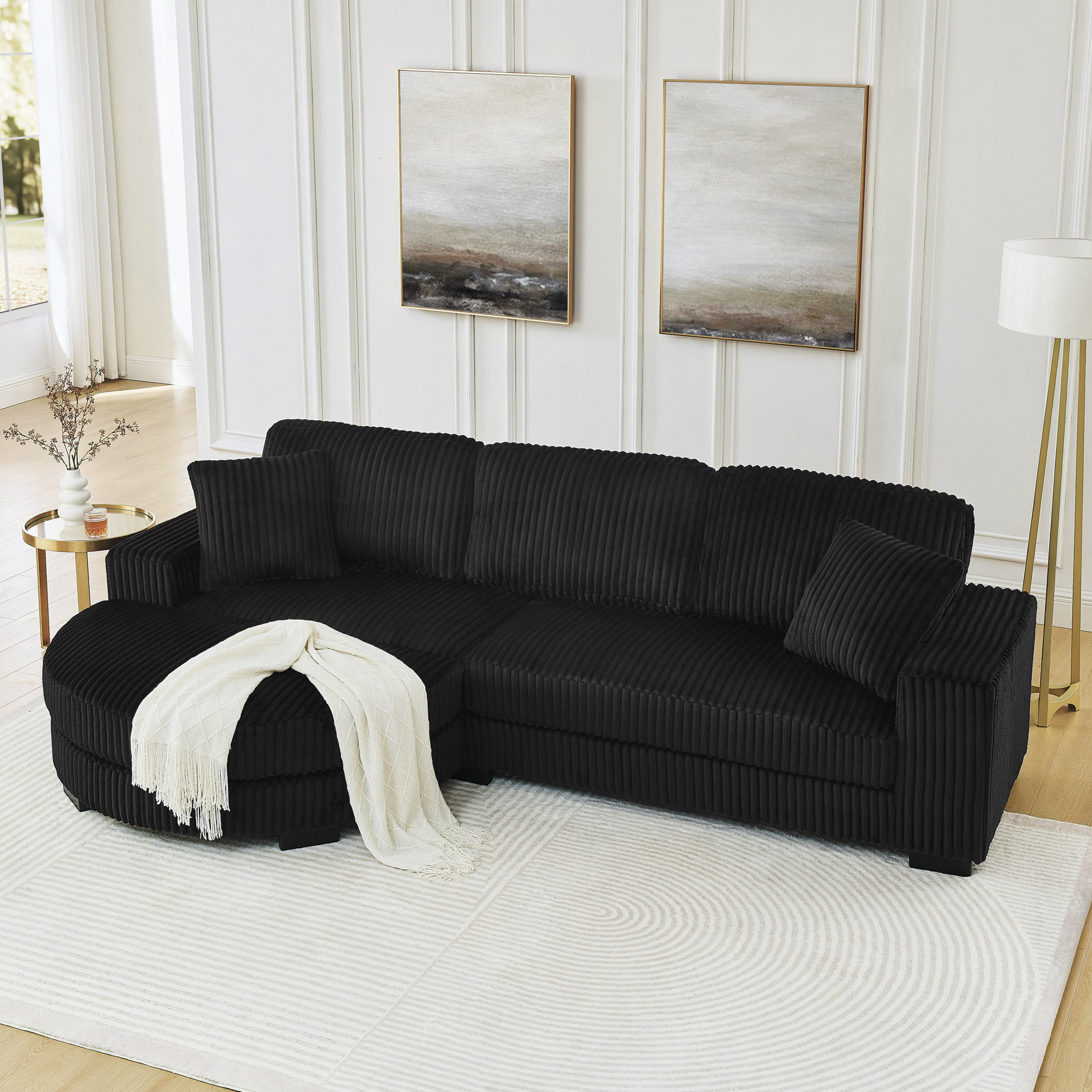 Latitude Run® Corduroy Tufted Upholstered Sleeper Sectional Sofa, L ...