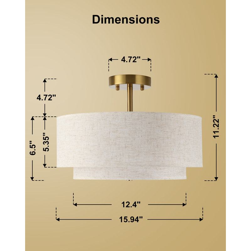16" Semi Flush Mount Ceiling Light, Gold