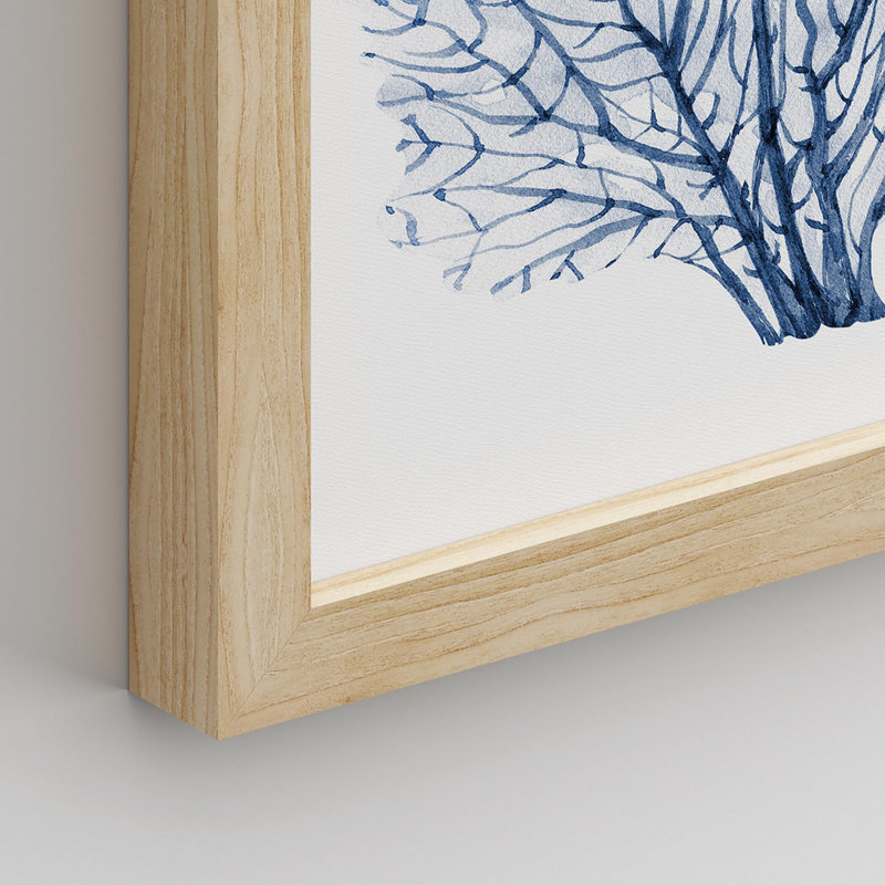 " Navy Blue Marine Coral Leaves Floral Botanical Plant " 4 - Pieces, Natural, 14" H x 11" W