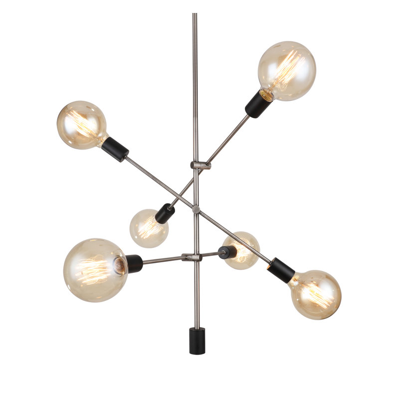 Lustree linéaire 6 lumières spoutnik modern Methuen, Nickel antique / noir