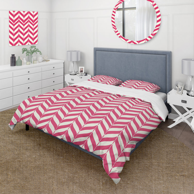 Ensemble de housse de couette Traditional Pink Herringbone Charm I, Housse de couette simple et deux taies décorative