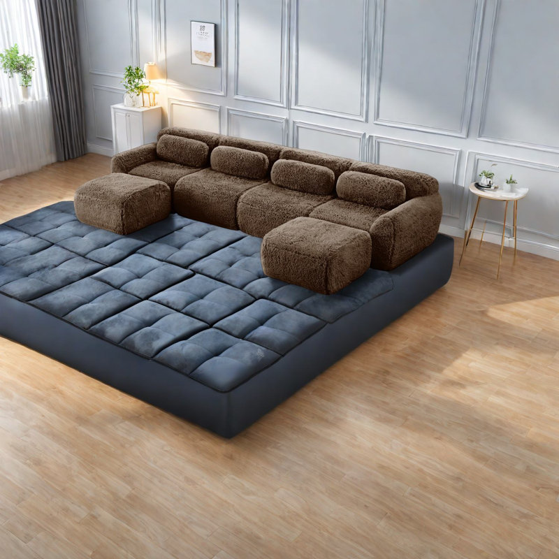 Canapés ergonomiques en forme de U, tissu chocolat moelleux, sans assemblage, confort du salon