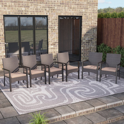 Chaise de salle à manger d'extérieur en acier thermolaqué avec coussin (ensemble de 6)