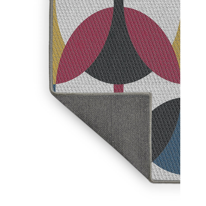 Rose géométrique/bleu/gris Tapis décoratif, Rectangle 2 pi x 4 pi