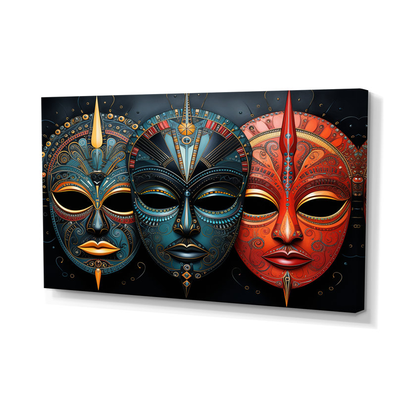 Red African Masks III - Masque africain, art mural