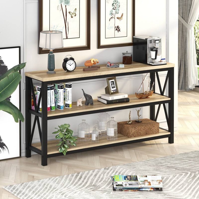 Guinna 55.1'' Console Table, Rustic Oak/Black