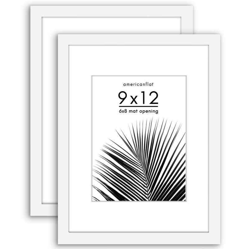 Cadre photo Americanflat - ensemble de 2 - cadre avec passe-partout - plexiglas poli, Blanc, 9 po x 12 po, 6 po x 8 po