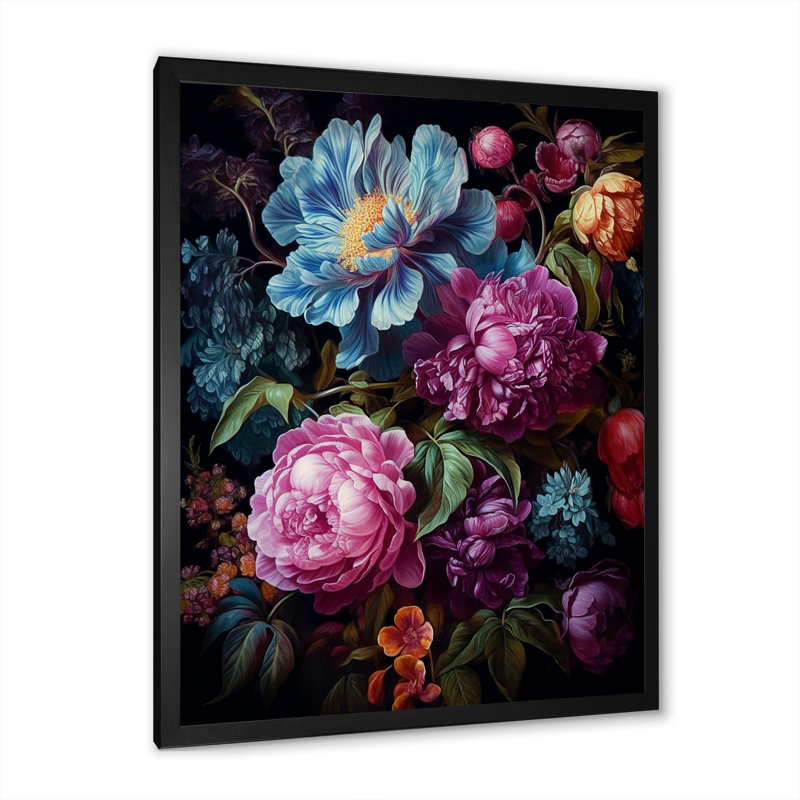 Jardin radieux des trésors de pivoines, Cadre photo noir, H 44 po x l 34 po x P 1,5 po