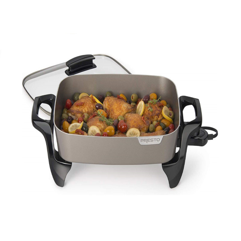 Presto 16-Inch Gray Ceramic Electric Skillet with Glass Cover
