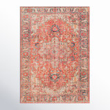 Emmie Machine Washable Oriental Red/Brick Red Area Rug