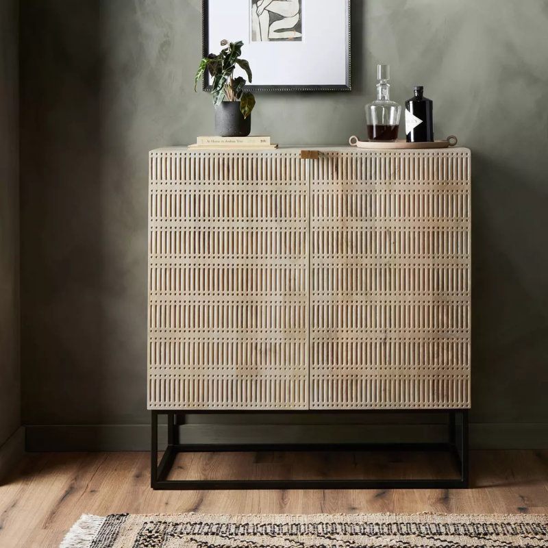 Taro 40'' Solid Wood Bar Cabinet, Light Wash Mango
