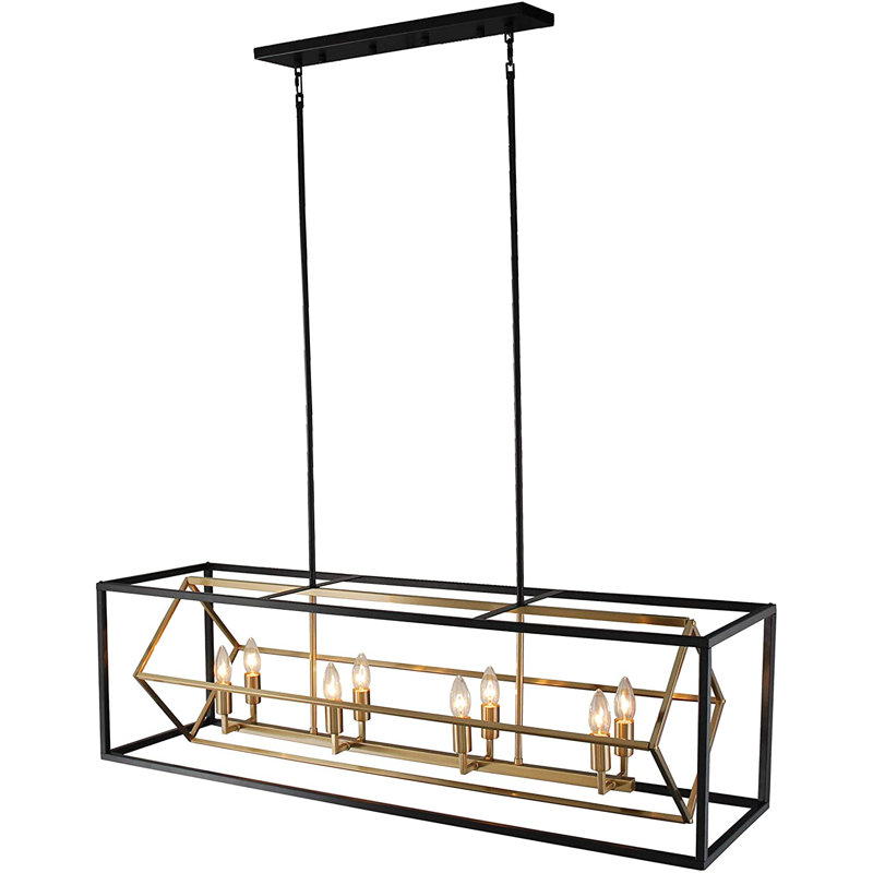 Guzik 8-Light Rectangular Metal Chandelier, Brass