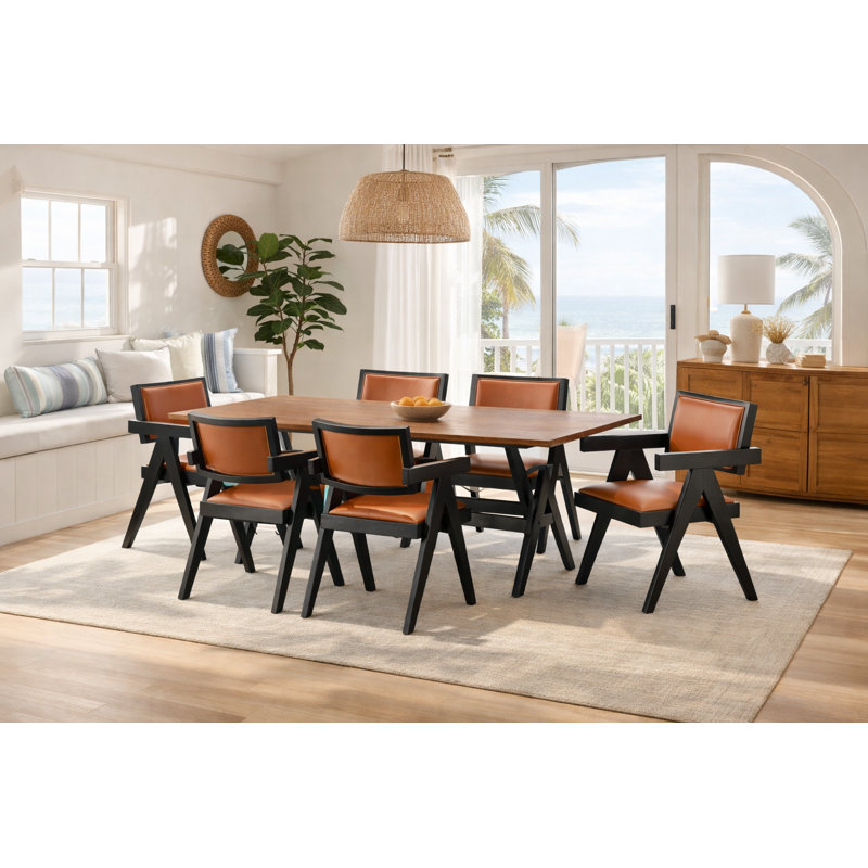 Ensemble de salle à manger 7 pièces contemporain avec table Pierre J et 6 fauteuils rembourrés
