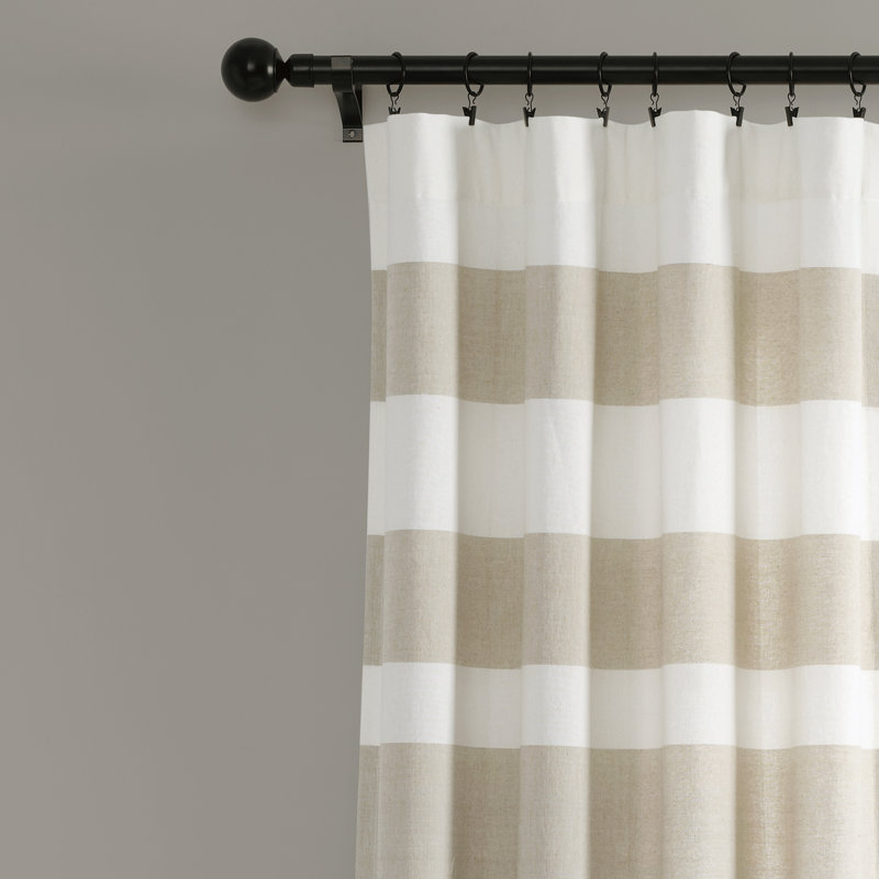 Cape Cod Stripe Cotton Curtain Pair, 40" W x 84" L, Taupe