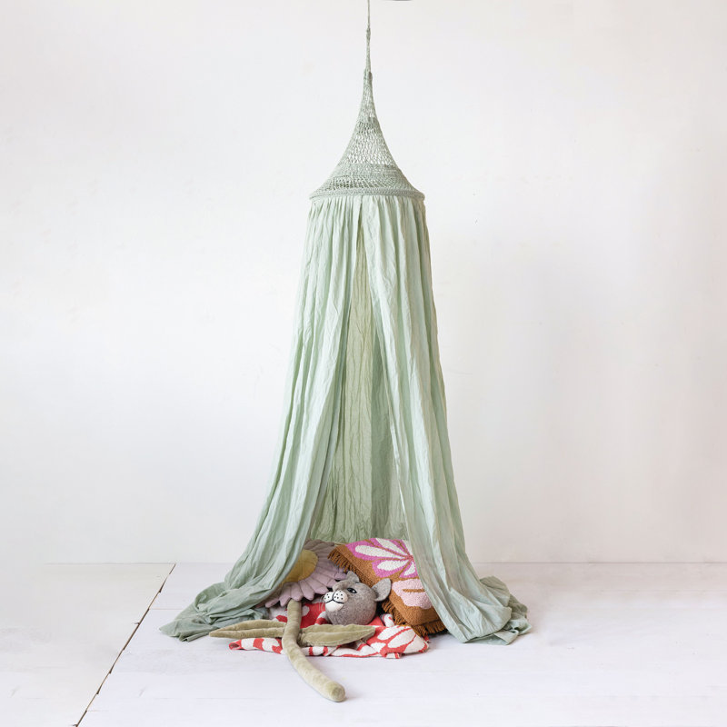 Mint Green Hand-Woven Cotton Crocheted Bed Canopy