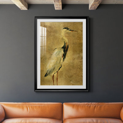 Gold Crane At Dusk I - Matted and Framed Under Glass, Large Living Room Wall Art