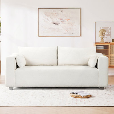 Sofa, Modern Loop Yarn Fabric Sofa, One-Piece Seat Frame, Minimalist 2-3 Seat Couch Easy To Install, Loveseats With Extra Wide Domed Arms For Living Room, Bedroom, Apartment(2 Pillows)
