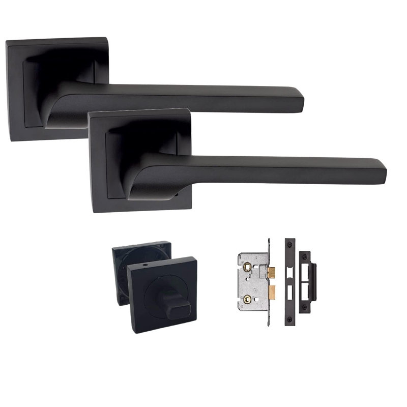  Sigma Design Bathroom Door Handles Set on Square Rose in Matt Black Finish
