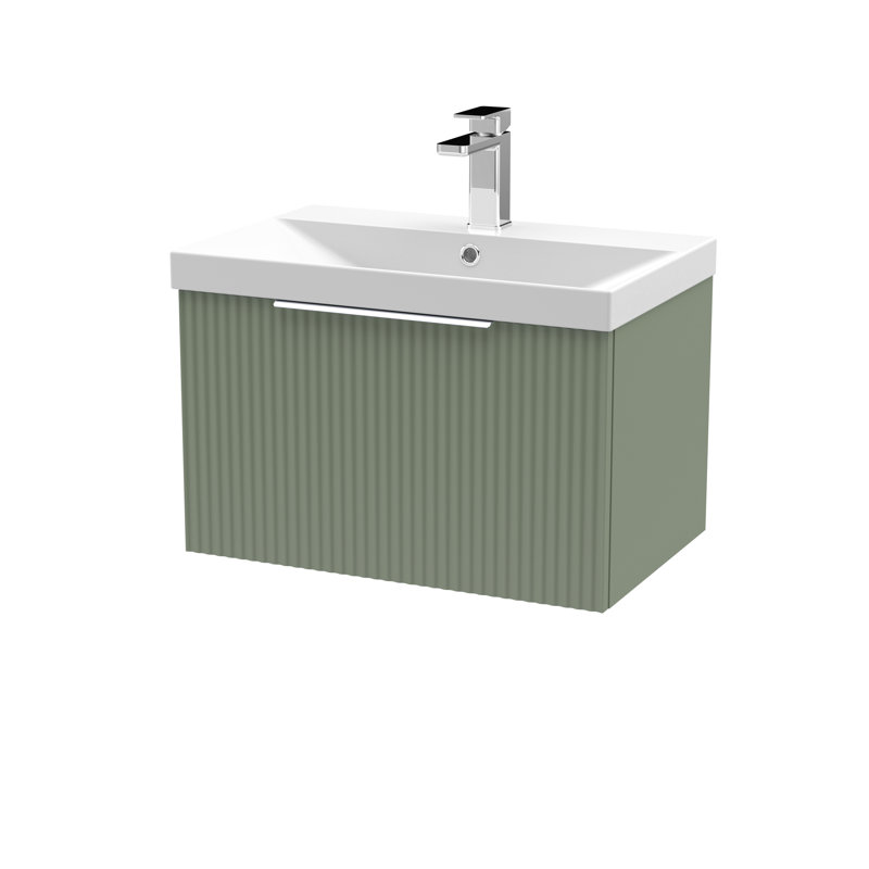 Fluted 610mm Single Bathroom Vanity with Drop In Vitreous China Basin, Satin Green