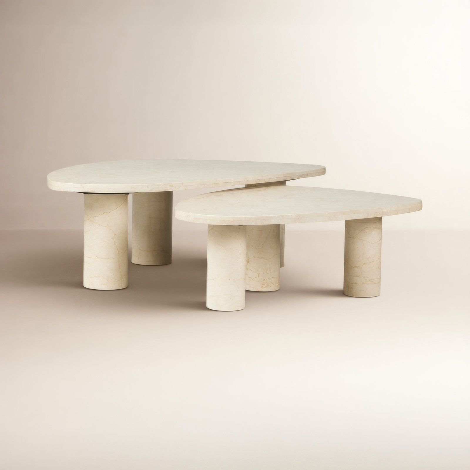 Moraga 48" Genuine Marble Nesting Coffee Table, Cream