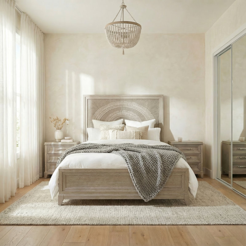 Ensemble de lit grand et deux tables de chevet Belmar, Grand