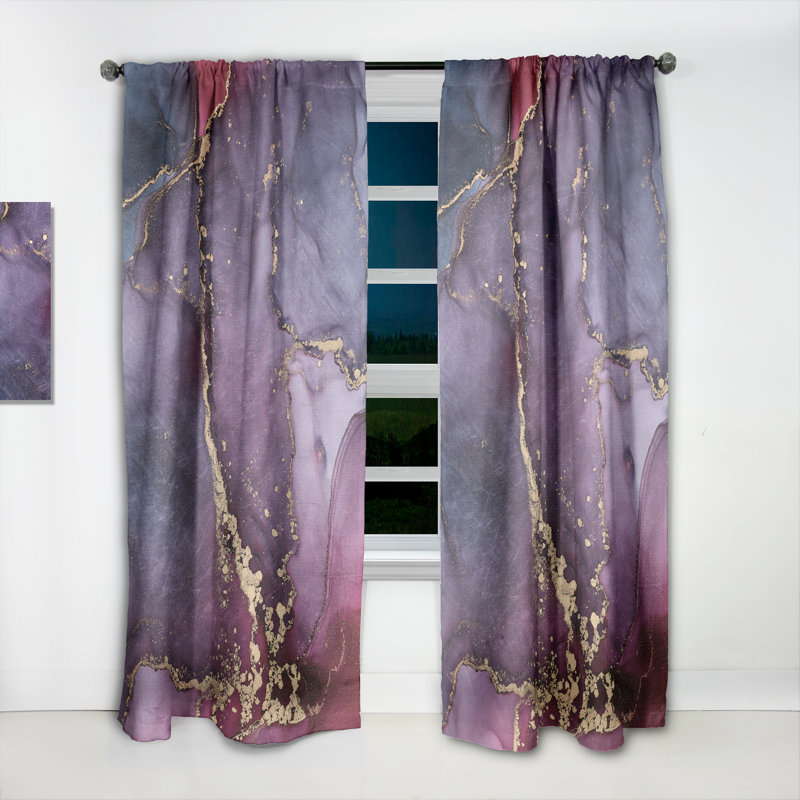 Panneau de rideau simple semi-diaphane abstrait de luxe mauve abstrait Fluide Art II