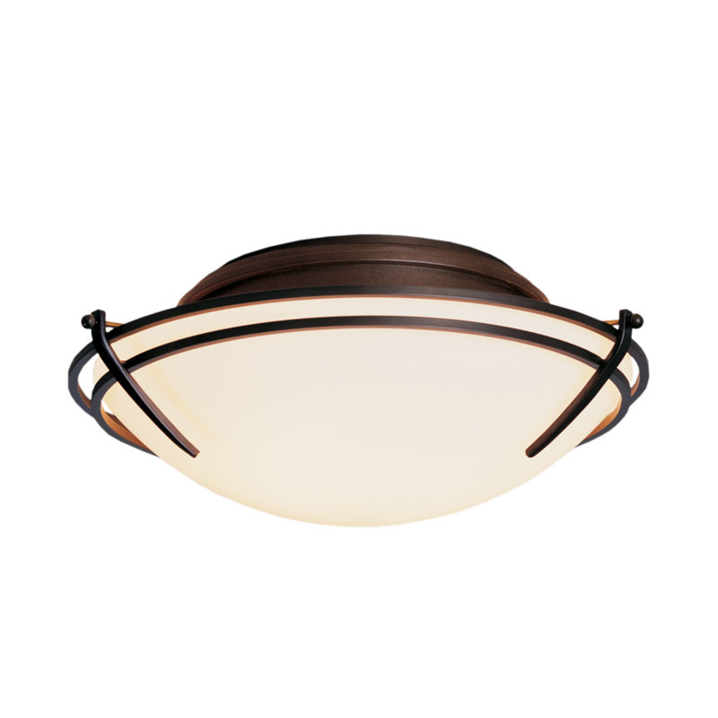 Tryne 2 - Light 15.7" Simple Bowl Flush Mount, Natural lron, Opal, (2) 60W A-19 Medium Base Bulbs
