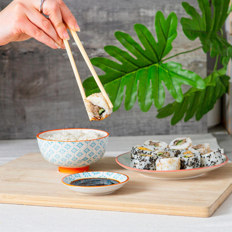 Nicola Spring - Hand-Printed Rice Bowls - Blue - Set of 6