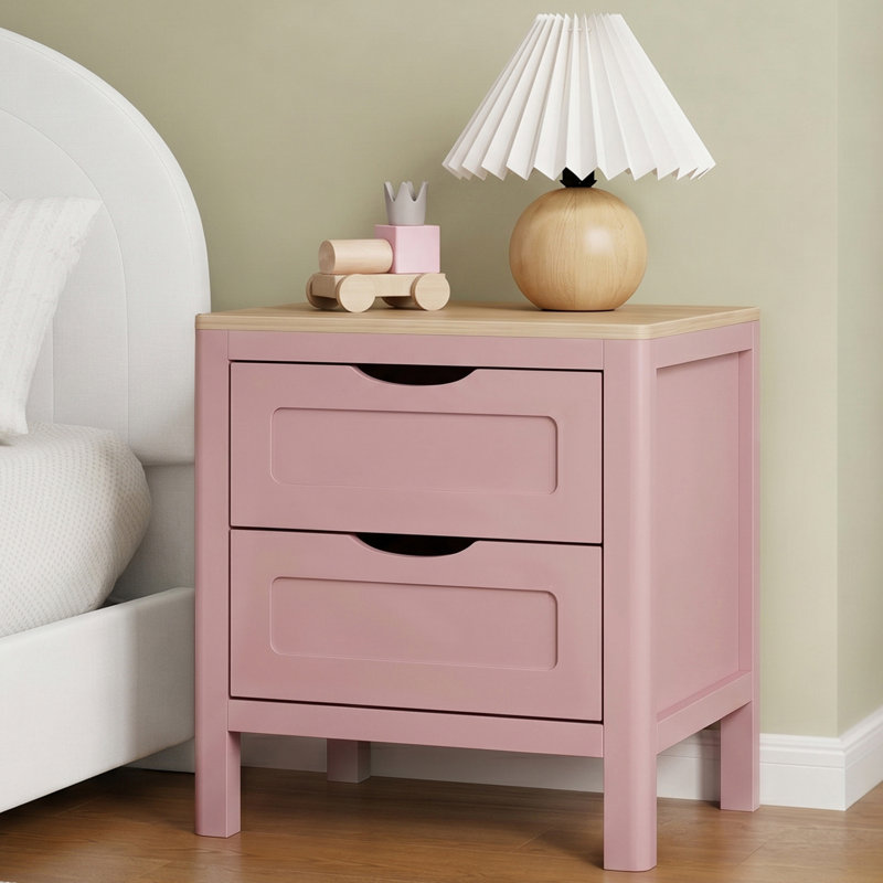 Table de chevet moderne Abra 19,68 po à 2 tiroirs, sans poignée et aux bords arrondis (ensemble de 2), Rose, Ensemble de 2