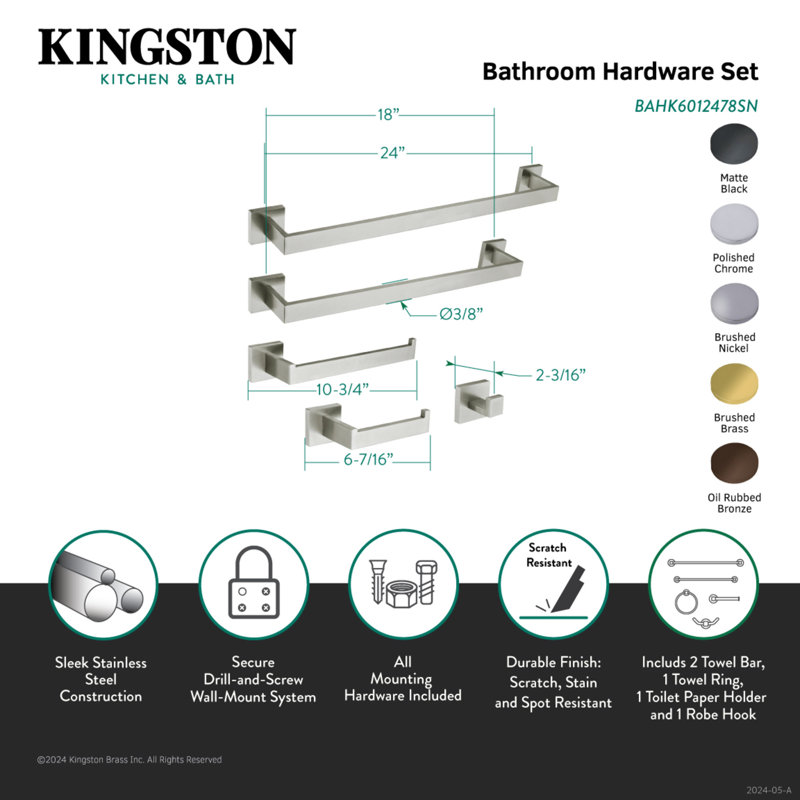 Markus 5 - Piece Bathroom Hardware Set, Brushed Nickel