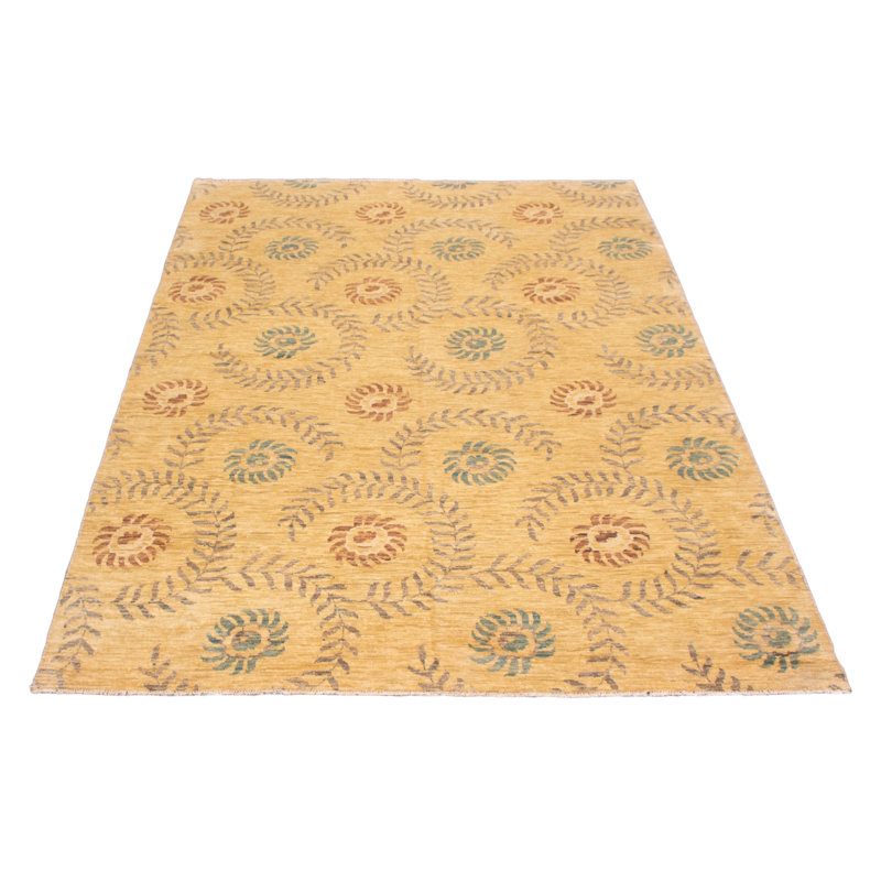 Tapis ivoire en laine noué à la main de conception unique 10 pi 2 po x 13 pi 6 po Addora