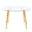 Table de salle à manger moderne et minimaliste avec plateau transparent et pieds plaqués or-248981209