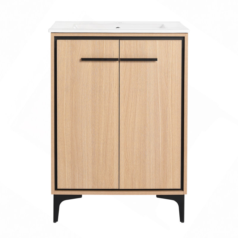 Base de meuble-lavabo avec lavabo, armoire de rangement avec portes, bois d'ingénierie, 24"