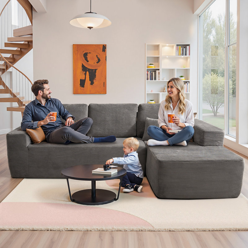 Canapé modulaire rembourré Boneless, Orienté à droite, Velours côtelé gris