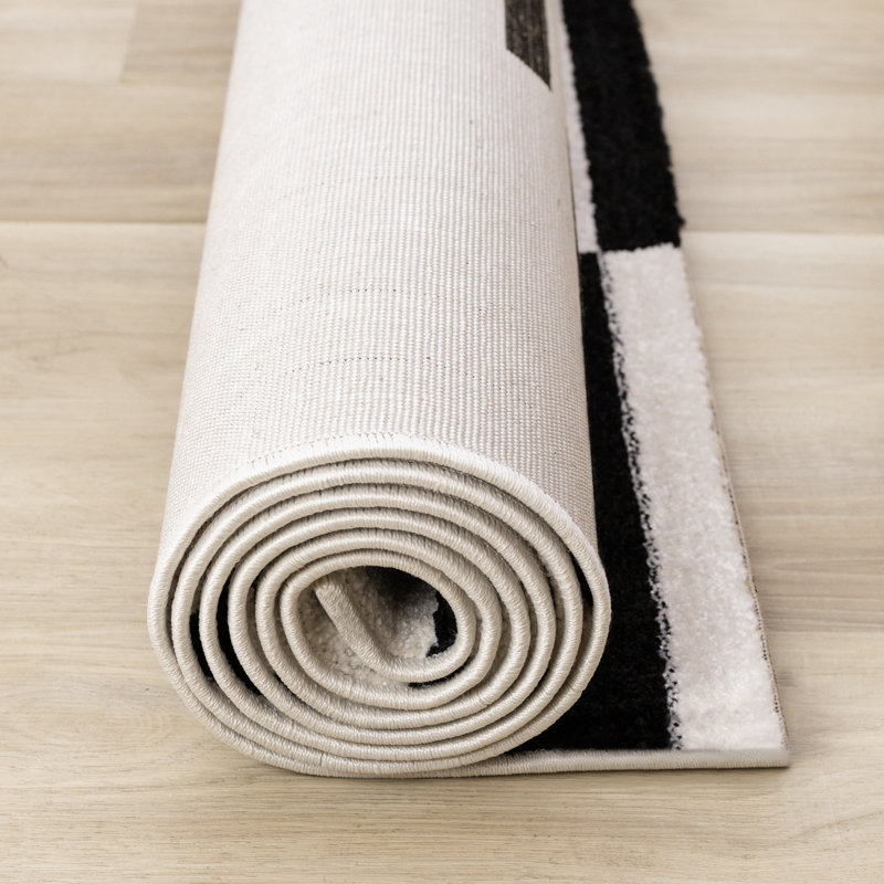 Torrica Modern Cream Black Lines Area Rug, Rectangle 5'3" x 7'7"