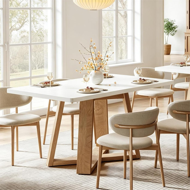 47" Farmhouse Dining Table, Rectangle Kitchen Table with Cross Base